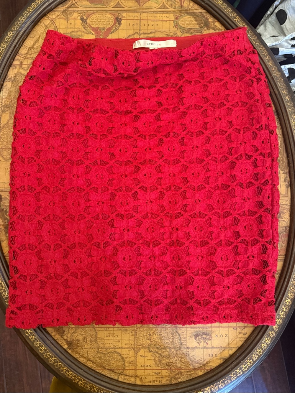 Studio M Bright Red Crochet Pencil Skirt